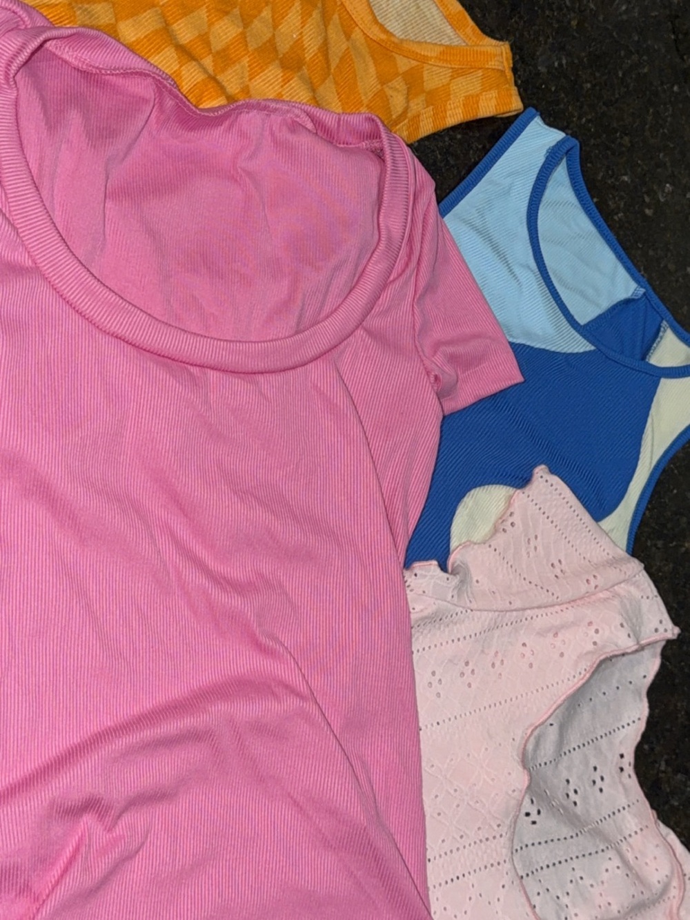 SHEIN Pink Ribbed Short Sleeve Top